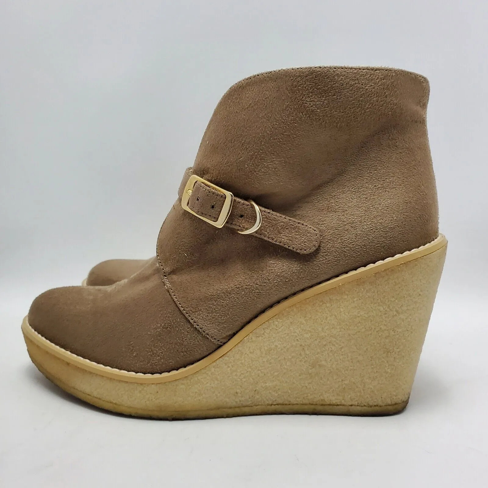 Stella McCartney Beige Suede Faux Shearling Lined Gum Wedge Ankle Boot Size 40 - Image 2
