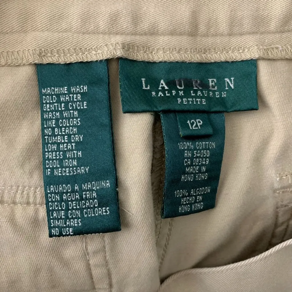 Vintage Lauren Ralph Lauren Capri Pants 12P Tan Belt Loops Pockets Flat Front - Image 5