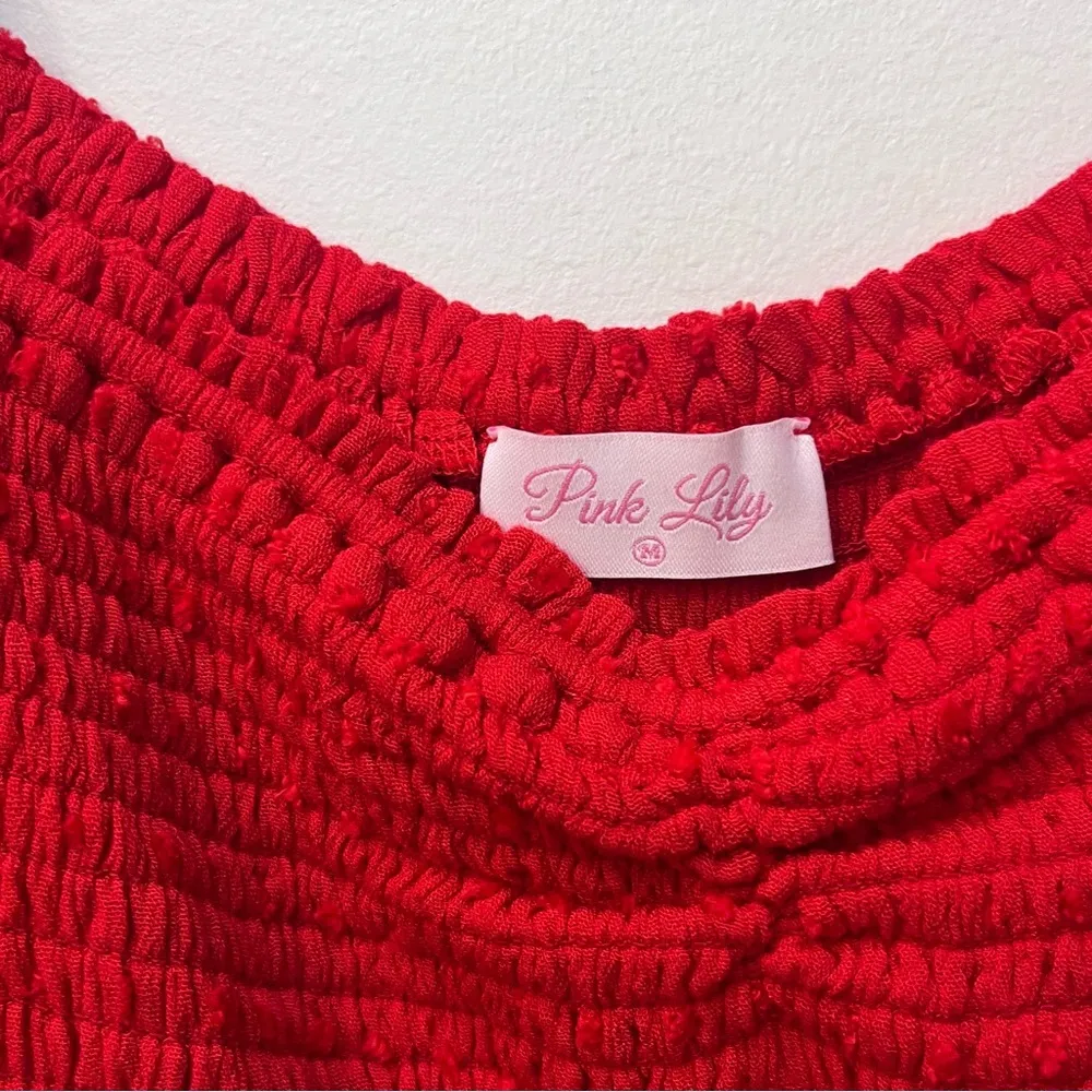 Pink Lily boutique Red smocked blouse size Medium - Image 4