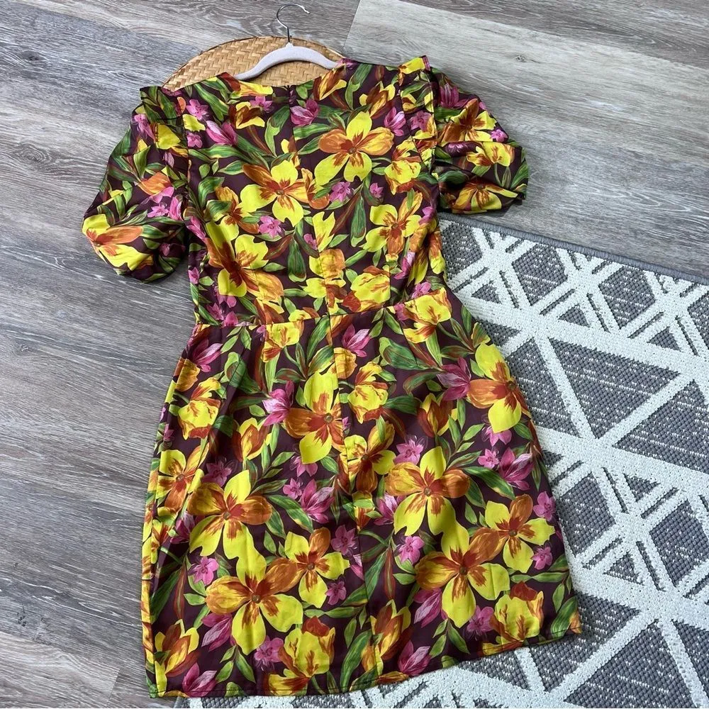 Adelyn rae Pauline satin floral puff sleeve‎ mini dress women’s size M - Image 9