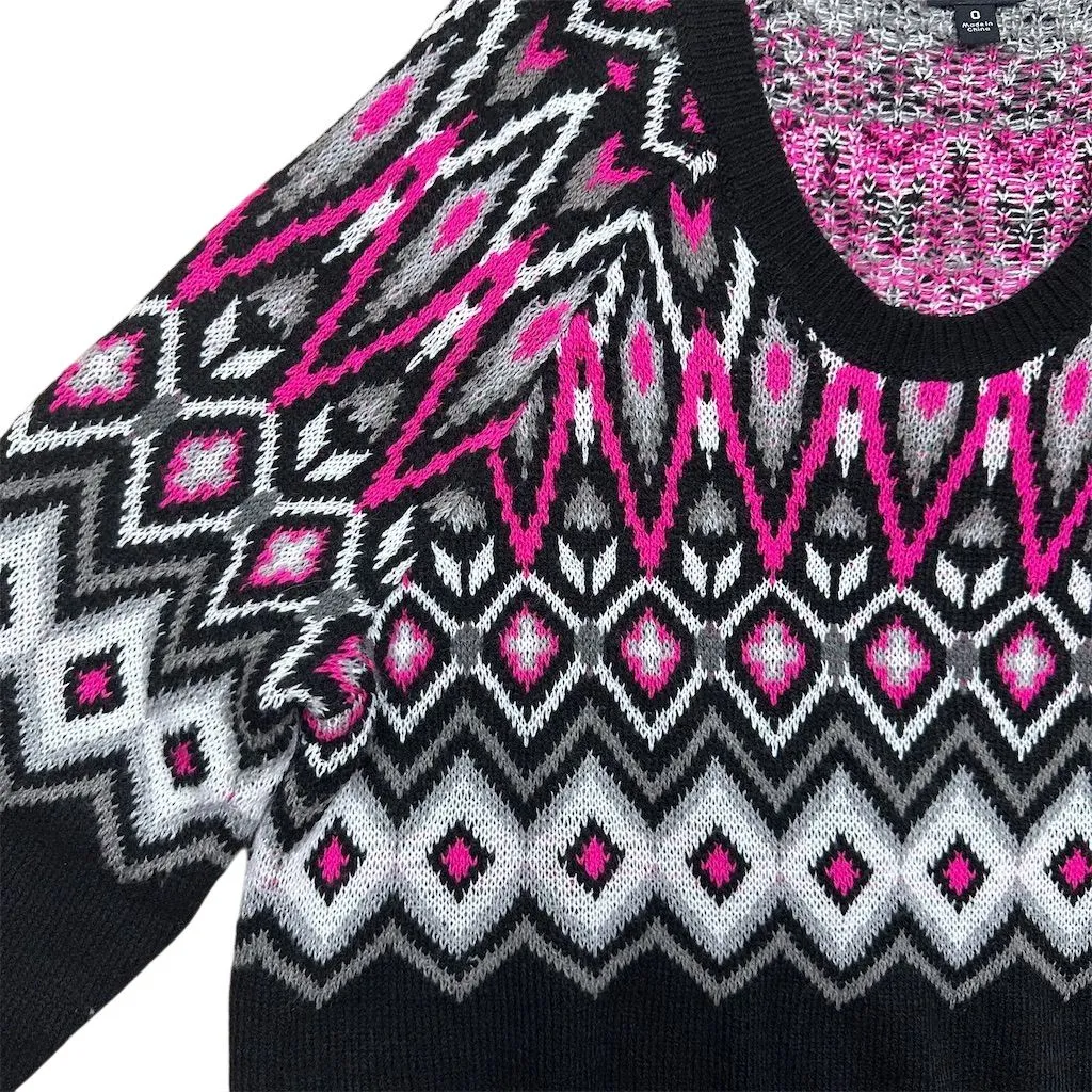 Torrid Women's L Black & Hot Pink Fair Isle Pullover Sweater Cozy Winter - Image 4