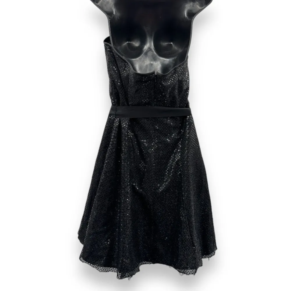 Vintage 80s Jessica McClintock Gunne Sax Black Sequin Tulle Strapless Mini Dress - Image 4