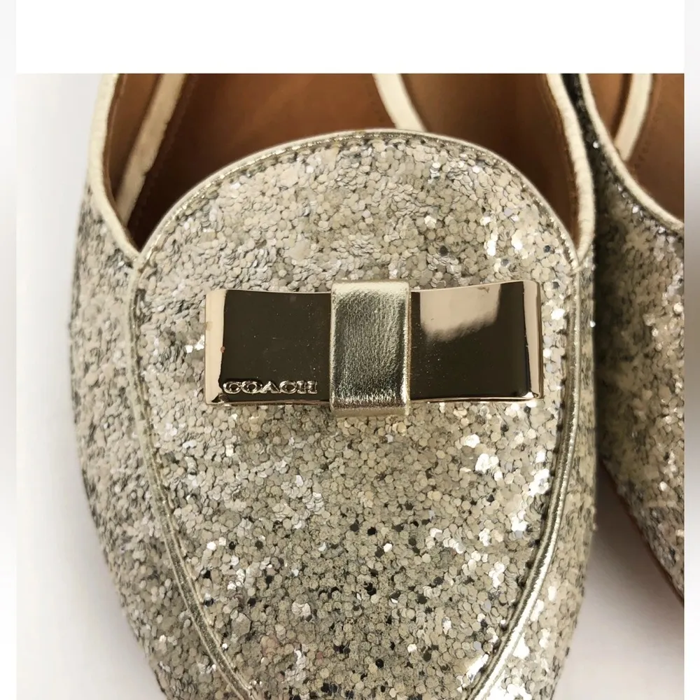 NWOB Coach Marah Glitter Bow Slip On Loafers Flats Sz 8.5 Metallic Gold Shoes - Image 7