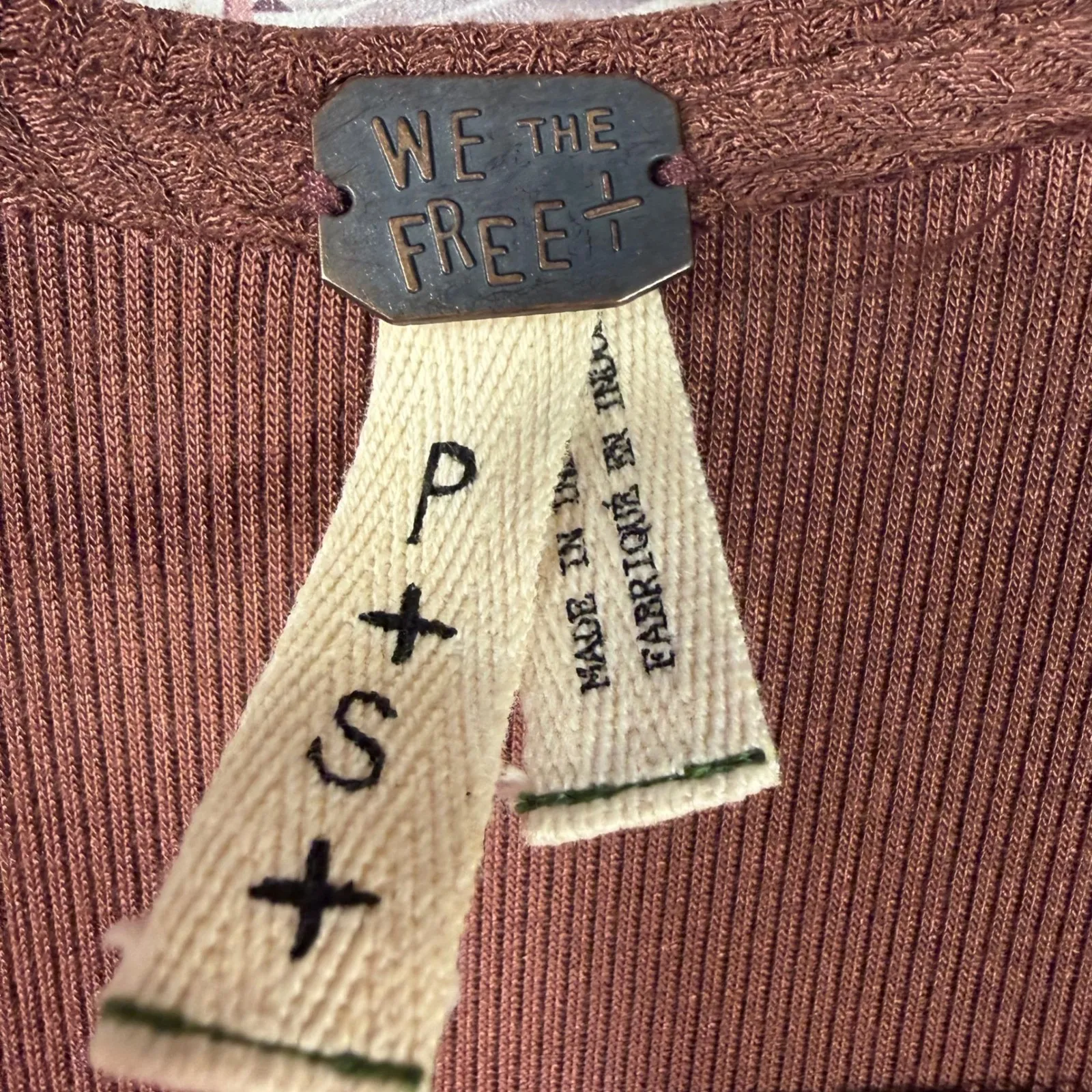 We The Free Free People Brown Waffle Knit Long Sleeve Scoop Neck Hi Low Top S - Image 11