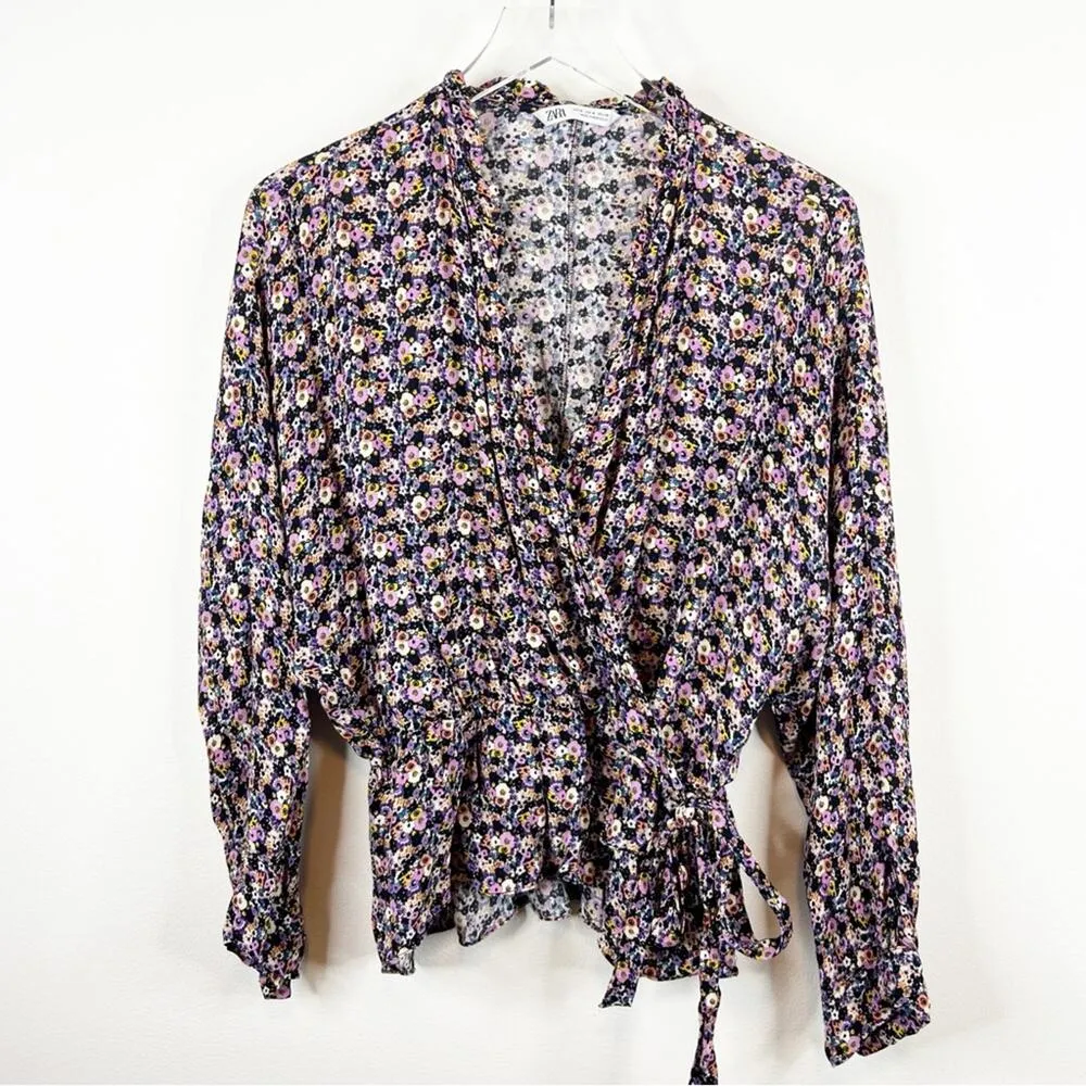 ZARA Floral Wrap Blouse M - Image 2