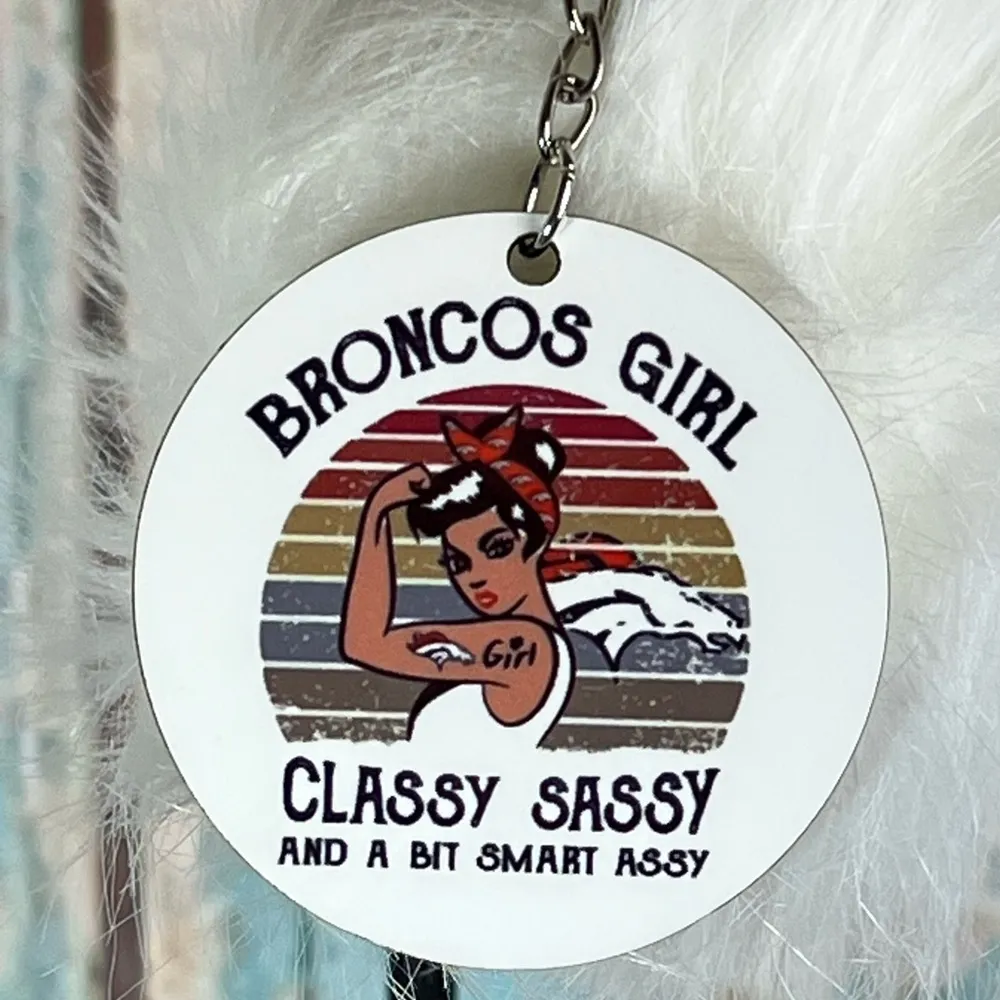 NFL Inspired Denver Broncos Girl Keychain With Pom-Pom New - Image 2