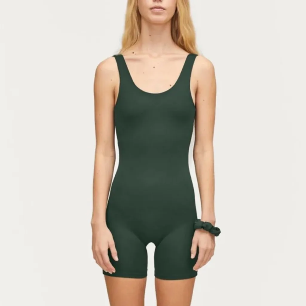 The Girlfriend Collective Women’s Bike Unitard Emerald Moss Green Shorts Romper - Image 8