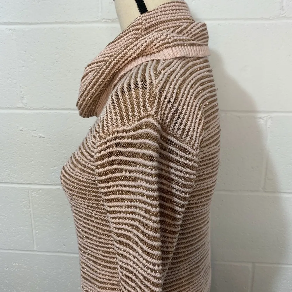 New York & Co Cowl Neck Metallic Gold Pink Sweater - Image 3