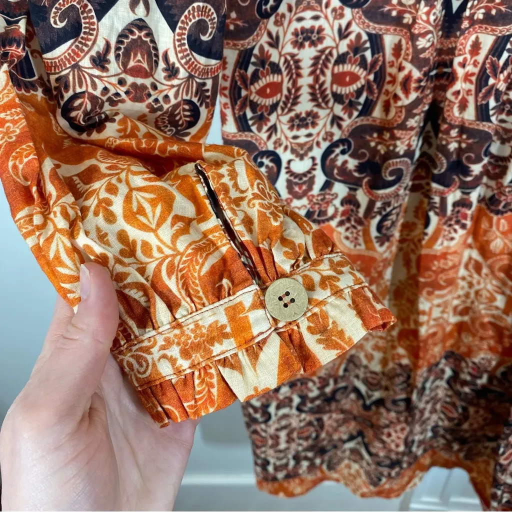 Agua Bendita x Anthropologie Elayna 100% Cotton Puff Sleeve Midi Dress size‎ xl - Image 7