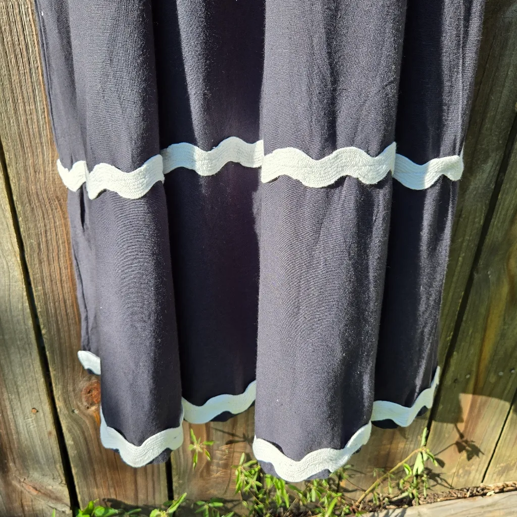 SIM & SAM Navy White Trim Midi Dress  M - Image 12