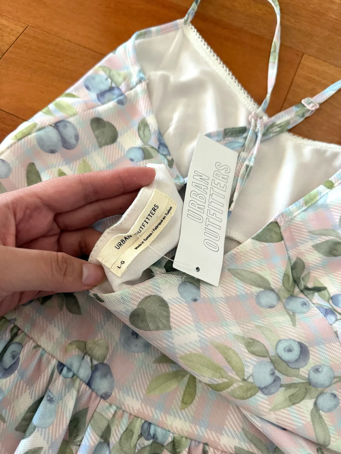 BNWT Urban Outfitters Mattie Floral Blue & Pink Plaid Blueberry Mesh Romper - Image 9