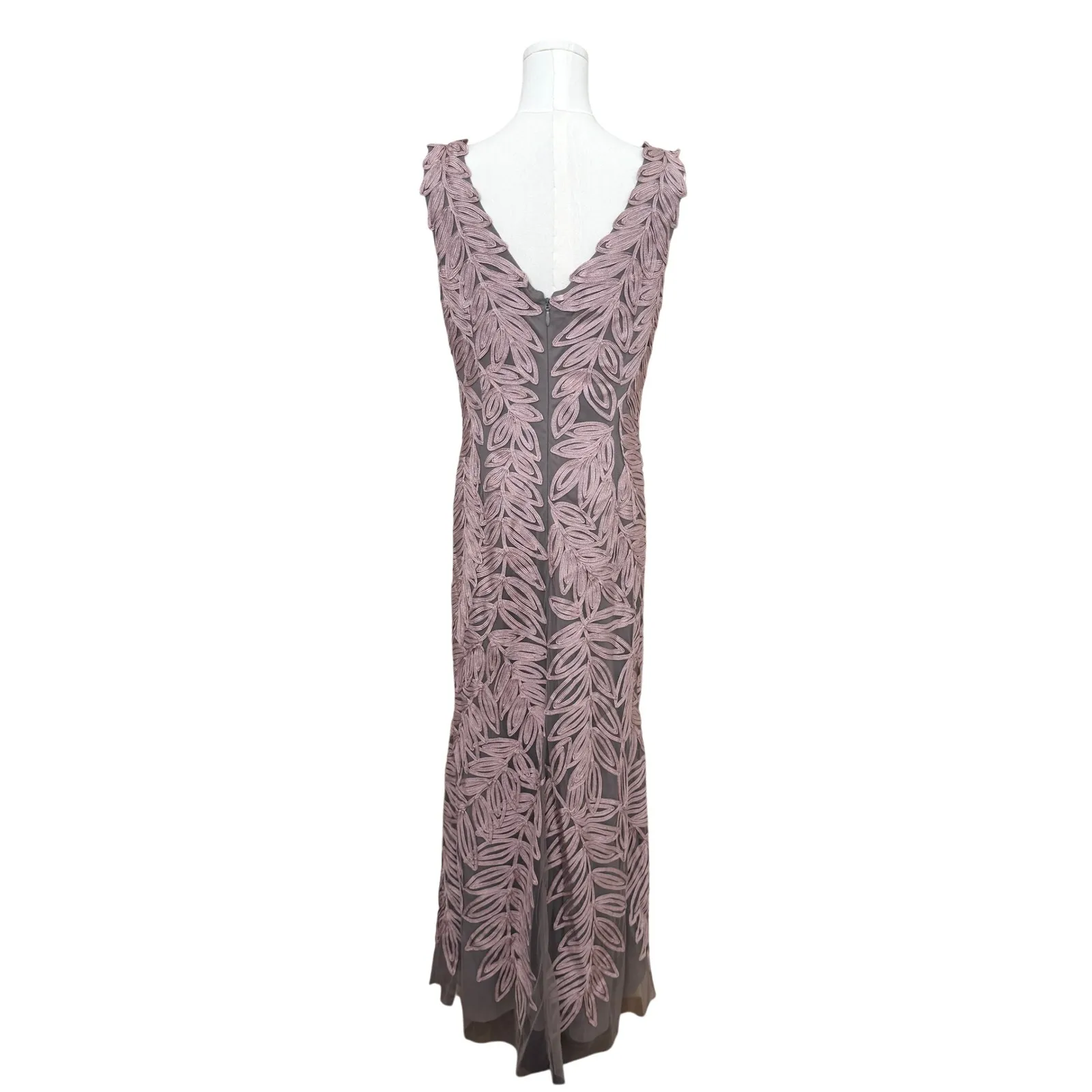 JS‎ Collections Soutache Embroidered Leaf Gown Size 12 Dusty Rose Formal Maxi - Image 9