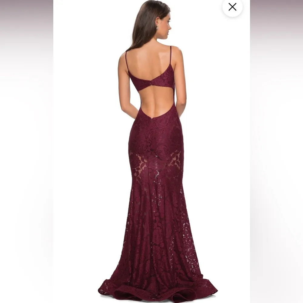 La Femme Hot Pink V-neck Stretch Lace Trumpet Dress Size 12 - Image 3