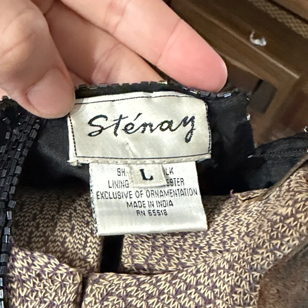 Stenay Elegant Black and Silver Embellished Blouse 100% silk Size L - Image 2