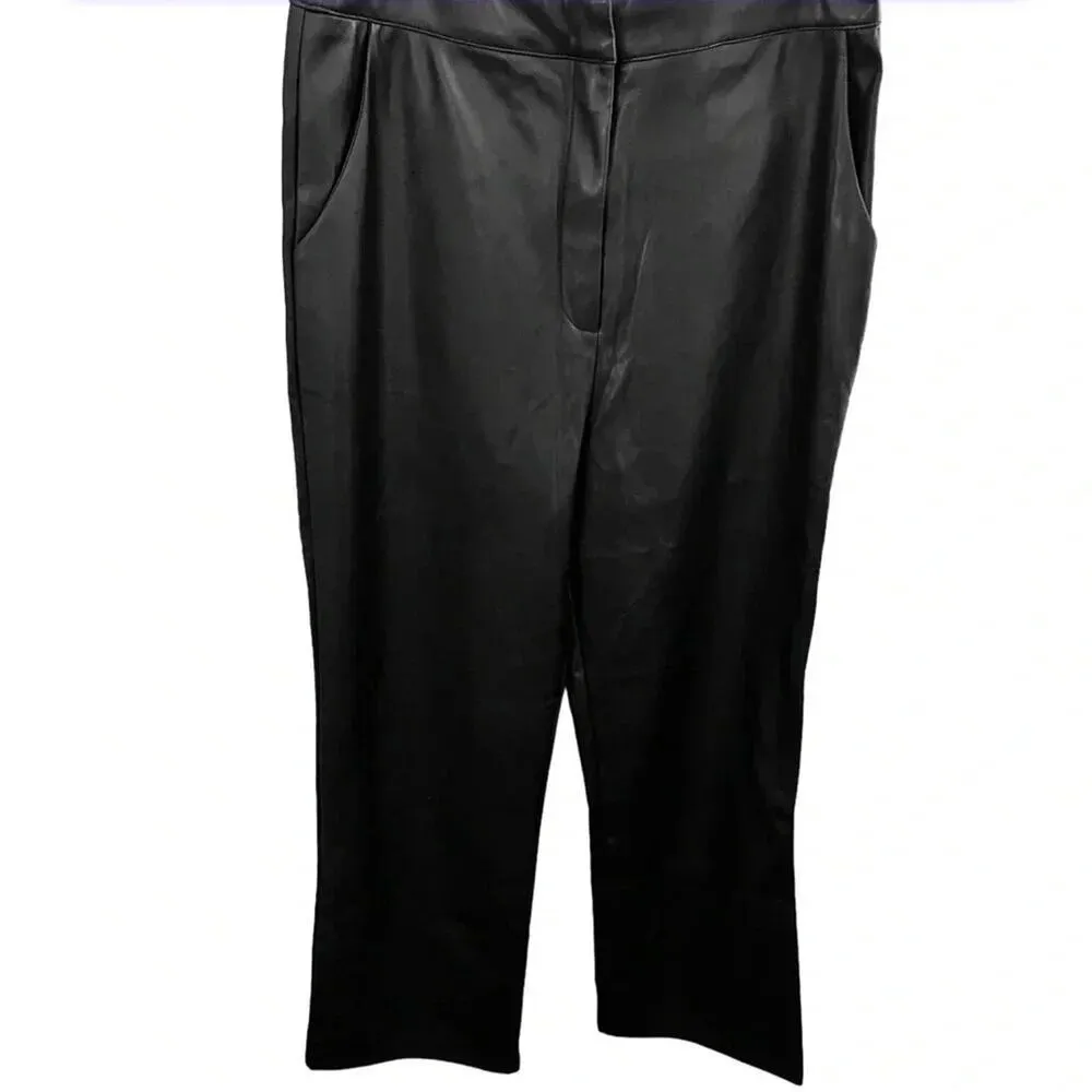 ASOS Faux Leather Tall Straight Wide Leg Pants Black Size 12 - Image 2
