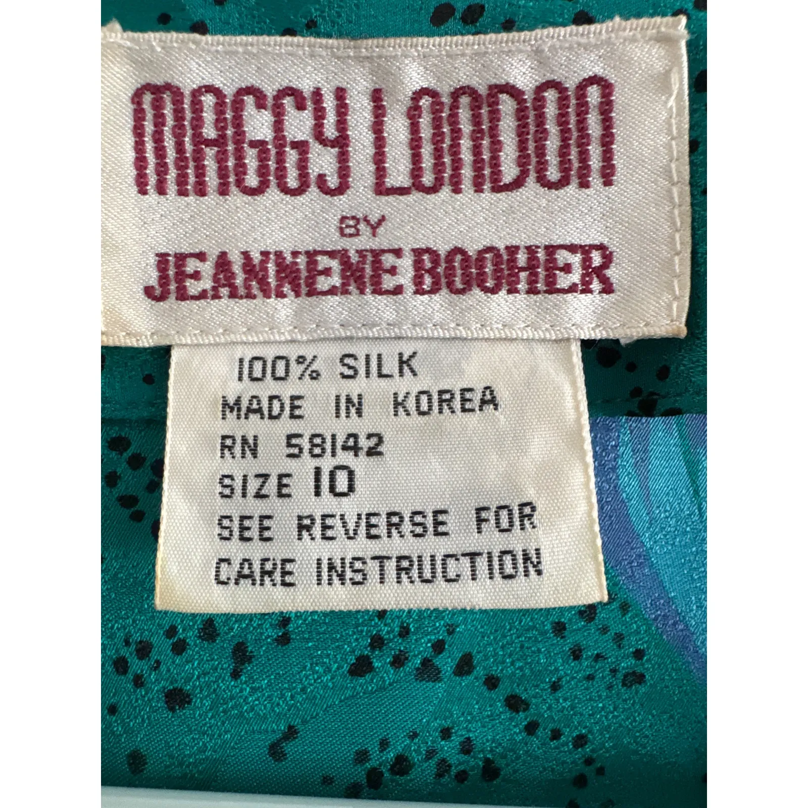 Vintage Maggy London by Jeannene Booher 80s Teal Silk Floral Midi Dress medium - Image 11