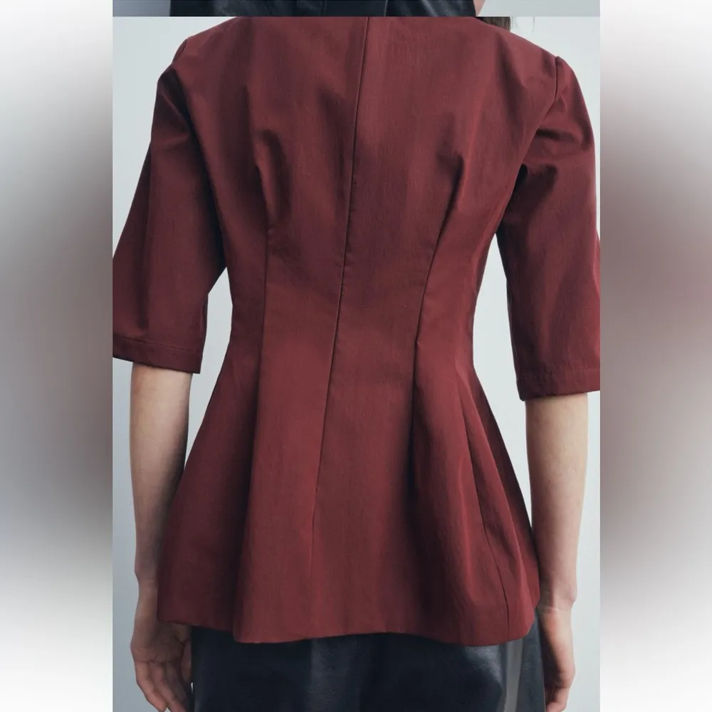Zara Burgundy peplum tailored flared short sleeve top - Image 6