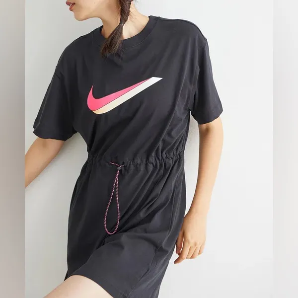Nike Icon Clash T-Shirt Dress Black Drawstring Waist Crewneck Sportswear Sz 2X - Image 7
