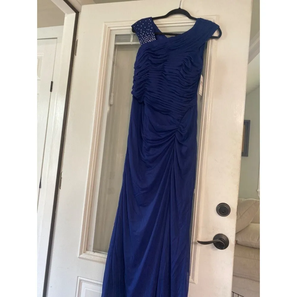 NWT Alex Evenings Size 10 Electric Blue Embellished Cap Sleeve Ruched Gown (b6) - Image 5