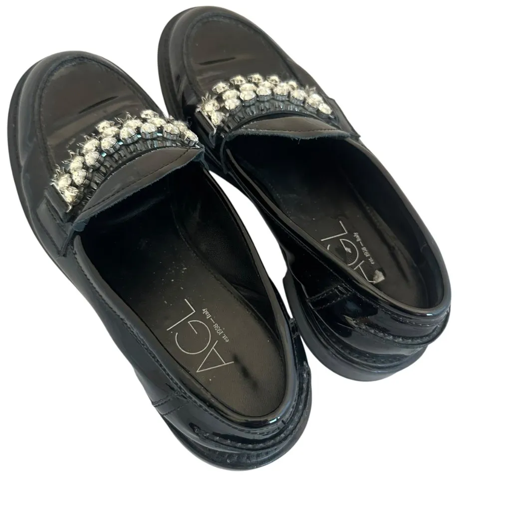 AGL Patent Leather Loafers Lola Mixed Crystal Shoes Flats Size 39.5 9 Women's Black - Image 6