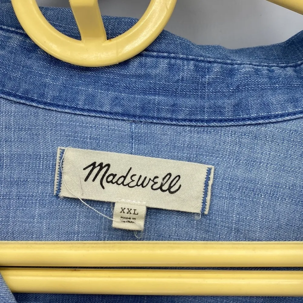 Madewell Denim Short-Sleeve Tie-Front Shirt oversized sold out chambray - Image 4