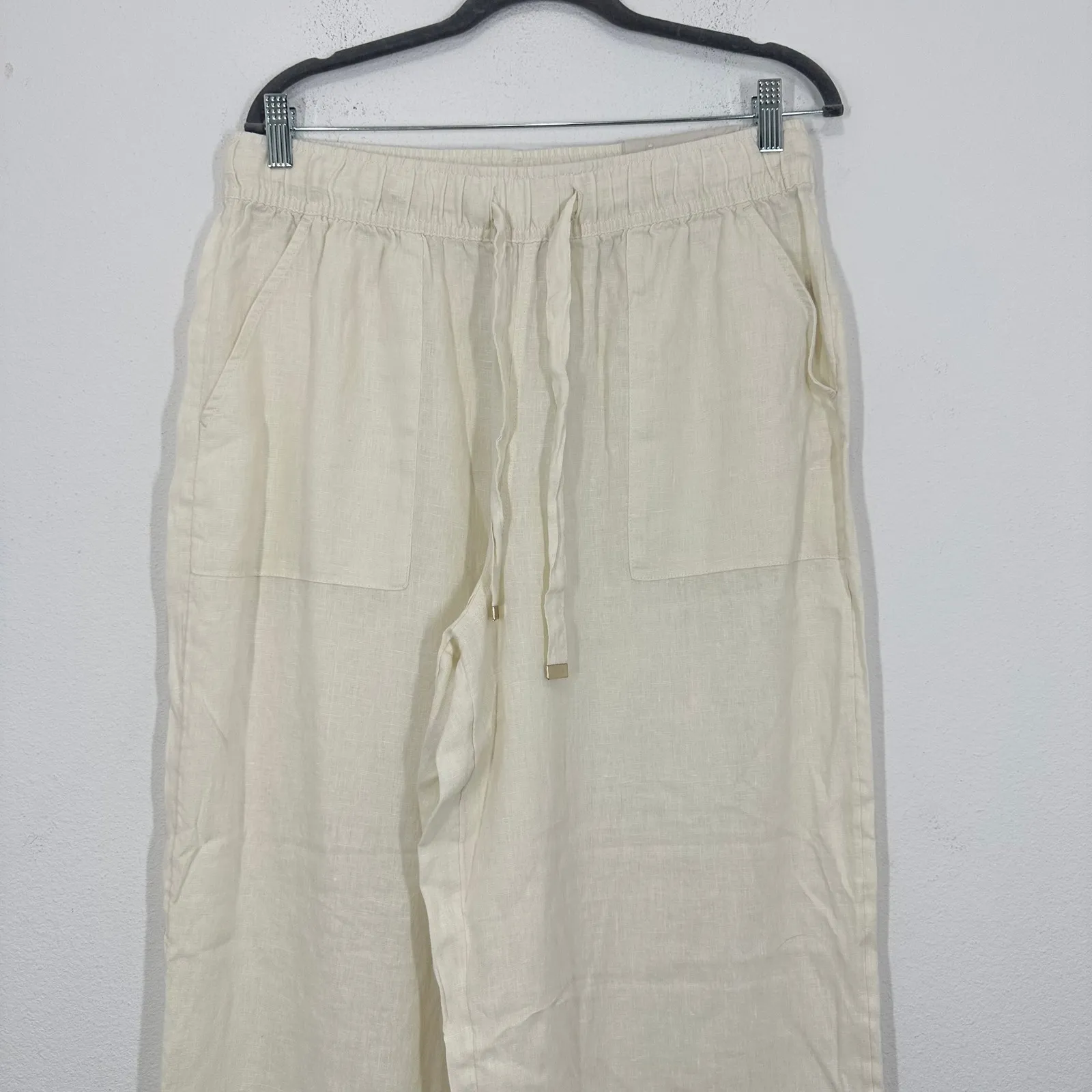 Joie High Rise Wide Leg Linen Pants Cream Size L Pull On Resort Vacation NWT - Image 10