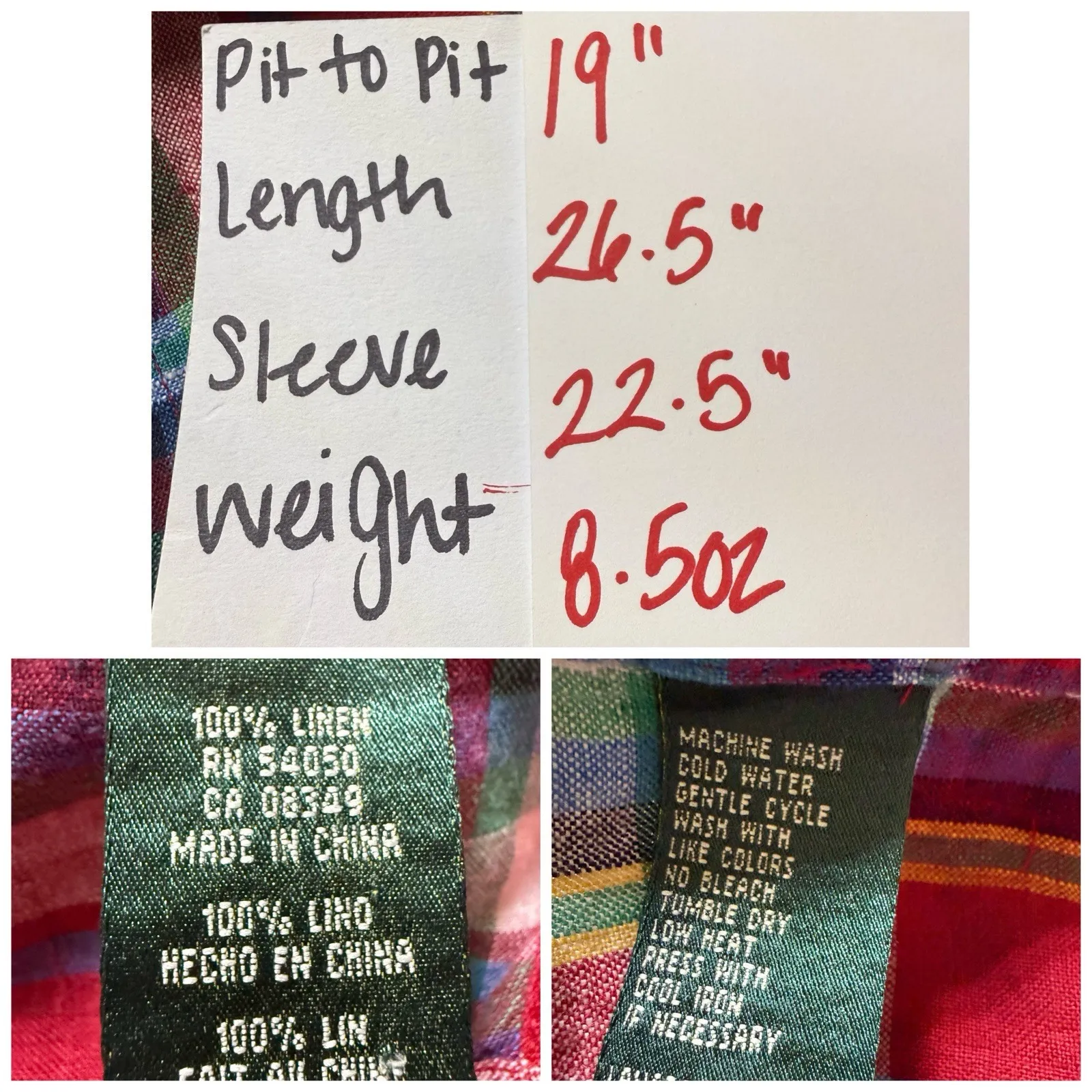 LRL Ralph Lauren S 100% Linen Button Down Roll Tab Shirt‎ Classic Plaid Logo - Image 9