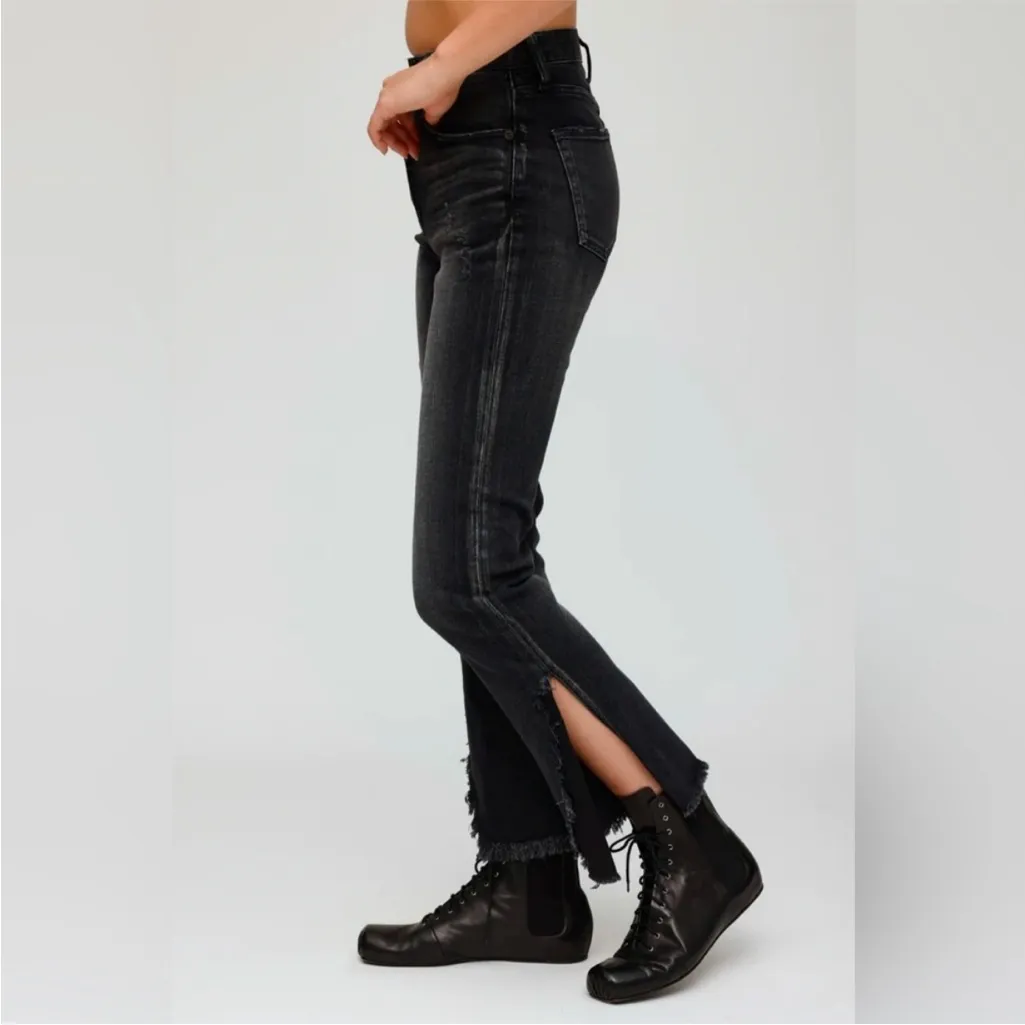 Moussy Vintage Alhambra Flare Jeans Split Hem High Rise Japanese Denim Size 24 Black - Image 14