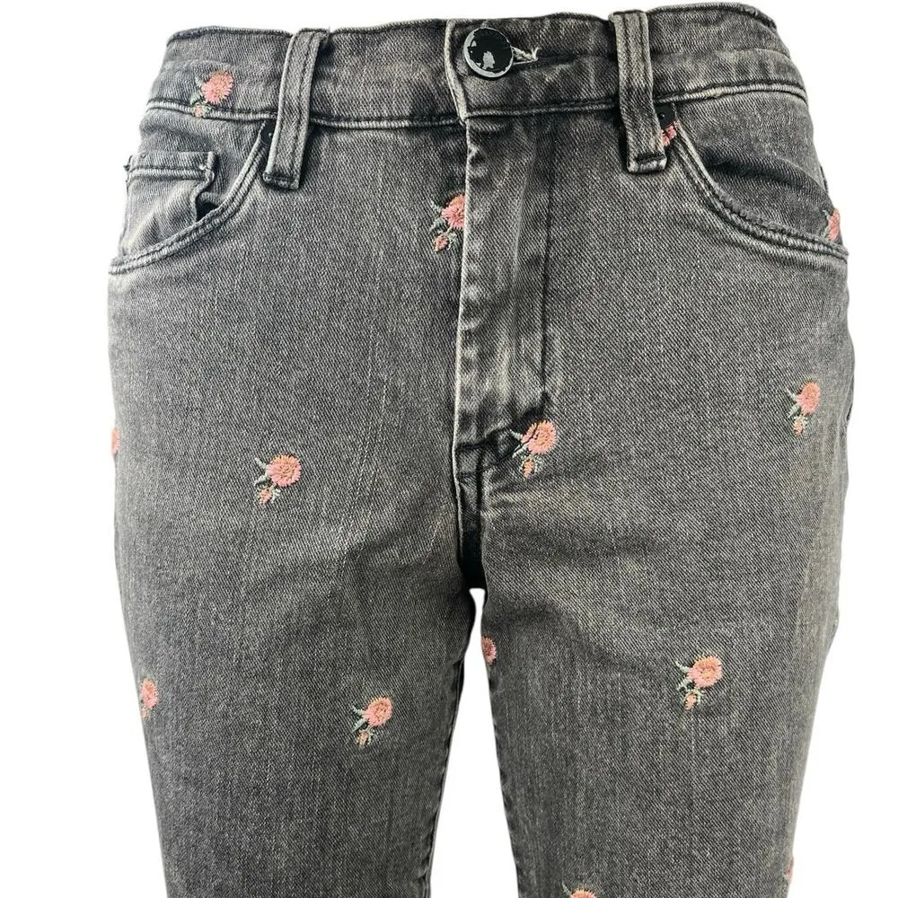 Blank NYC Black Madison Floral Embroidered Crop Straight Denim Jeans Size 25 - Image 4