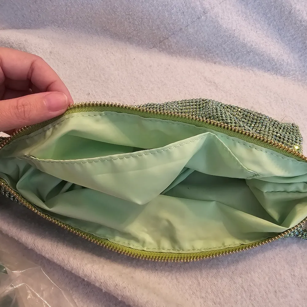 Rhinestone Hobo Shoulder Evening Bag With Tie Strap In Light Green - Image 5