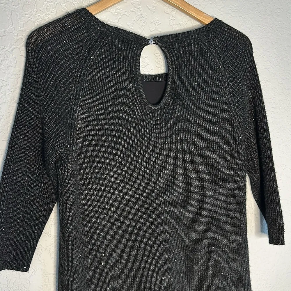 Neiman Marcus 100% Cashmere Black Sparkle Sweater Silk Liner Peekaboo 3/4 Sleeve - Image 10