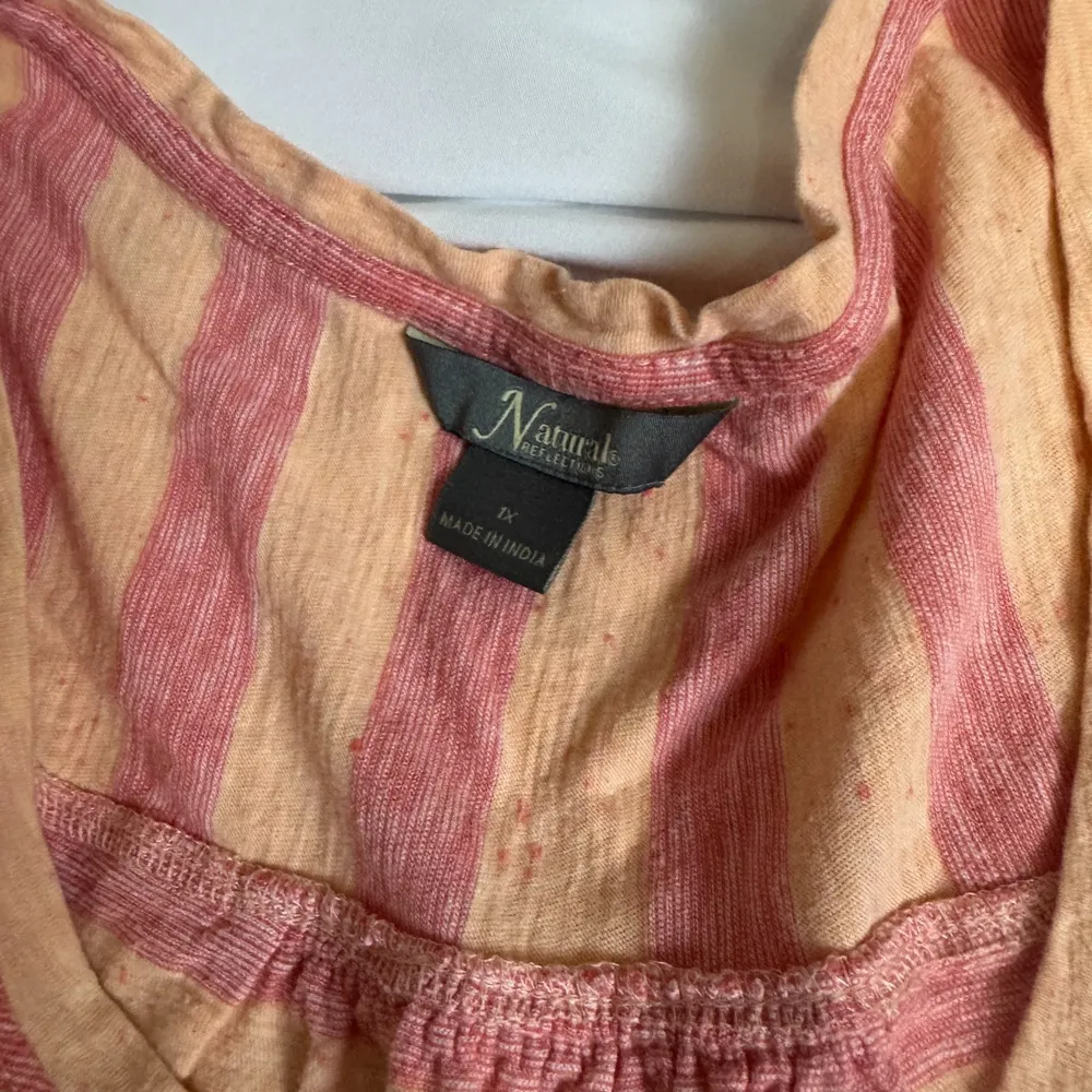 Natural Reflections TShirt Womens 1X Peach Pink Short Sleeve Striped Pocket FLAW - Image 2