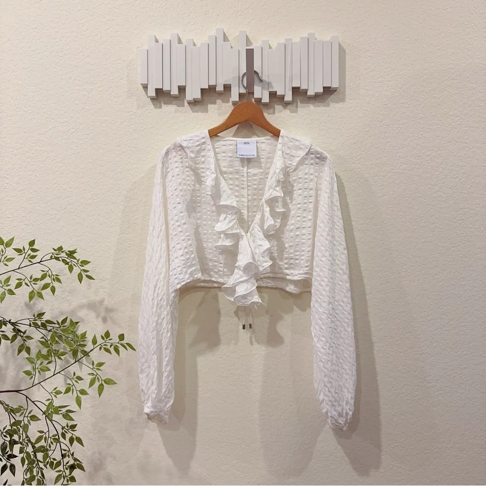 C/meo Collective Distinct Long Sleeve Ruffle Crop Blouse Top Size Small Preowned - Image 2