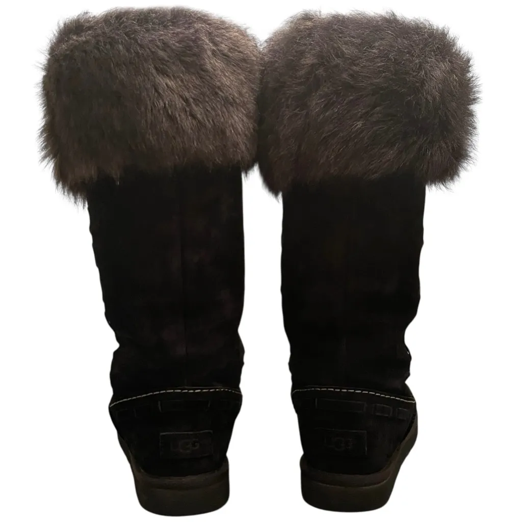 UGG Australia Rosana Tall Boots Black Womens 8 Shearling Fur Suede Sheepskin EUC - Image 5