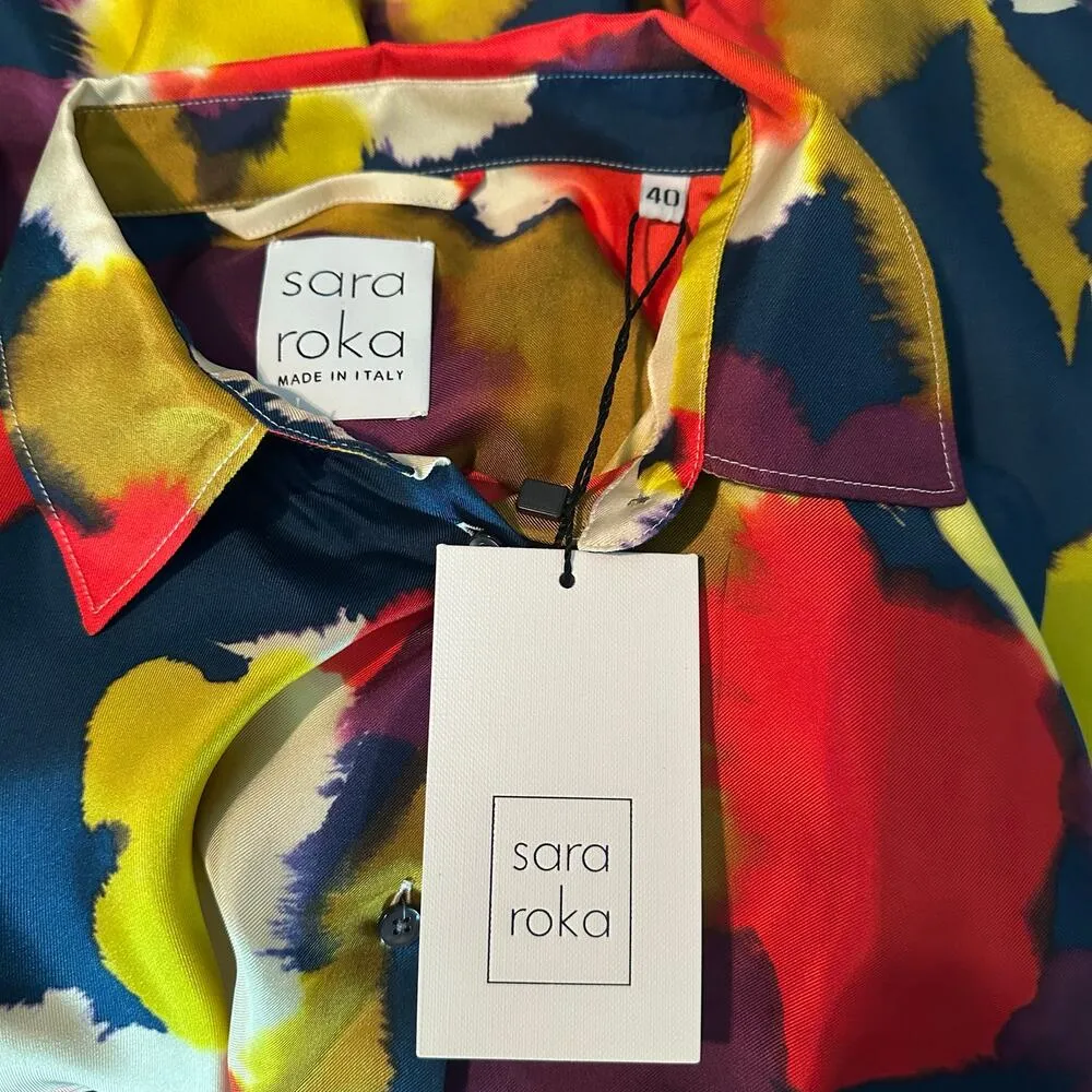 Sara Roka Elenat Silk Midi Dress Watercolor Abstract Floral Size IT 40 Small - Image 12