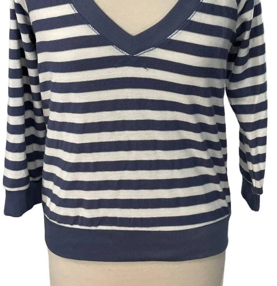Splendid Size S Sweater Striped V Neck Exposed Zip Back Coastal Nautical Blue - Image 6