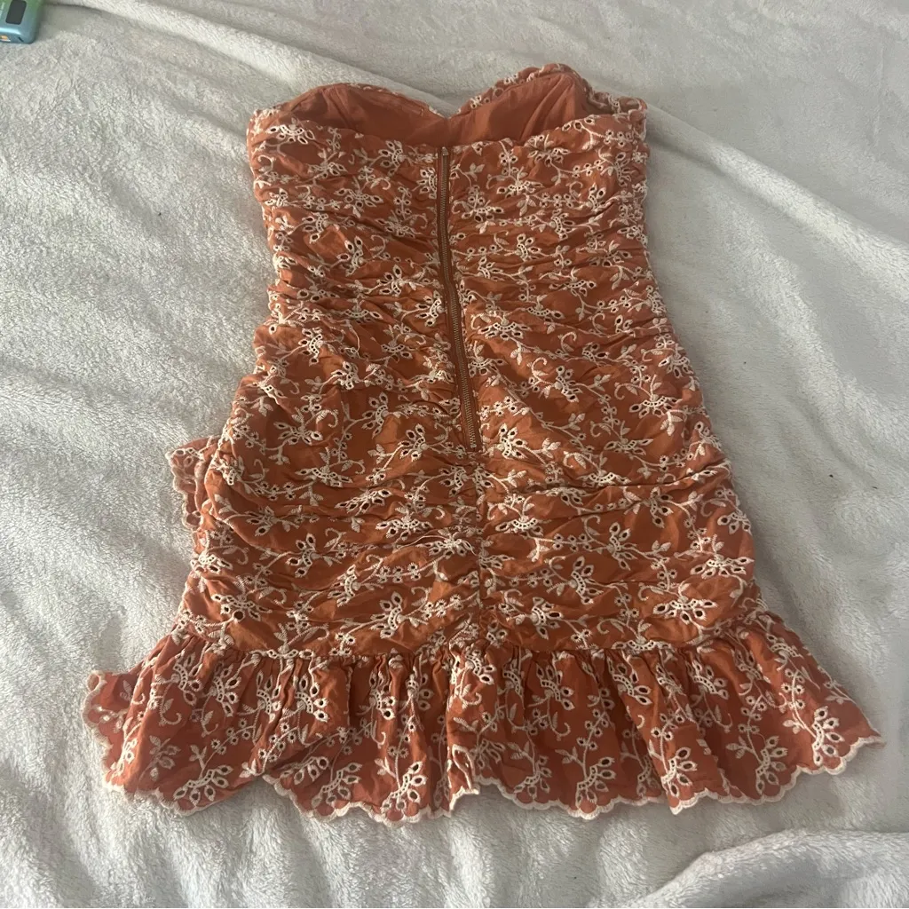 Bardot Orange and White Mini Dress - Image 4