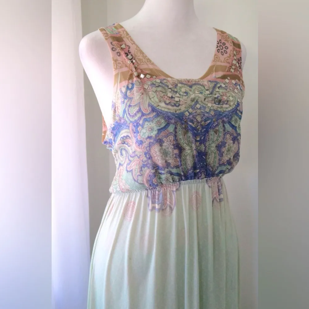 Vintage Y2K Live and Let Live Bohemian Print Studded Sleeveless Maxi Dress - Image 4