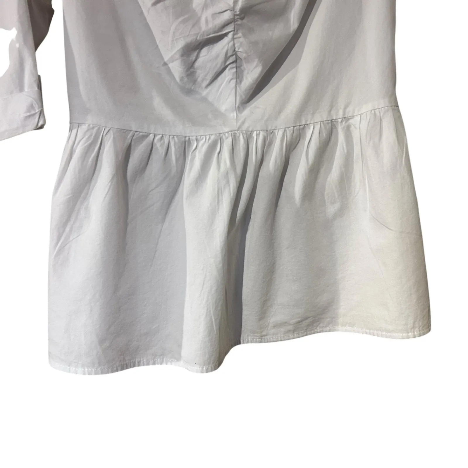 NY&C Top Peasant White Tie Back SZ LG 100% Cotton Double V Neck Peplum Boho - Image 3