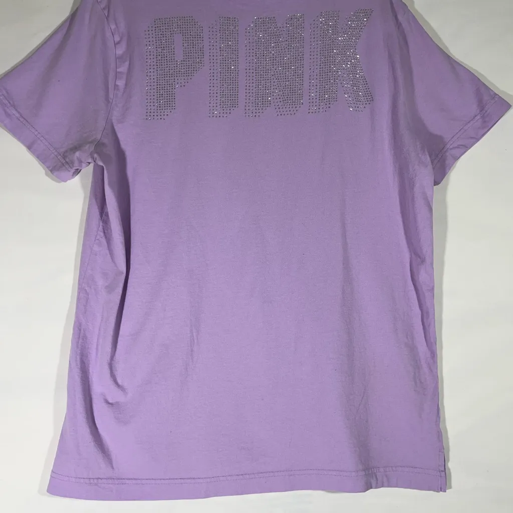 PINK Victoria's Secret Rhinestone T-Shirt Women’s Lavender LG PREOWNED A93 - Image 2