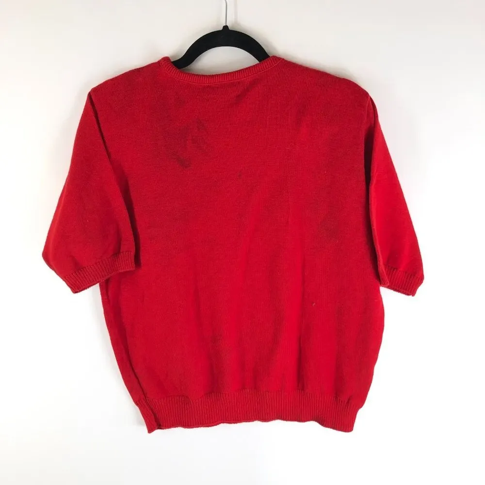 Pendleton Womens Sweater Classic Crew Neck Cotton Short Sleeve Pullover Red L - Image 2