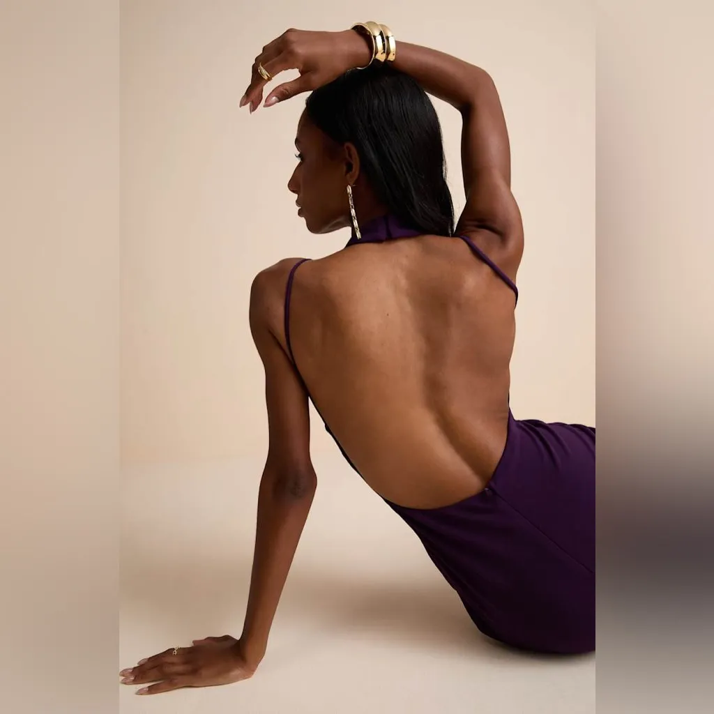 Lulus Damaris Dark Purple Mock Neck Backless Maxi Dress - Image 4