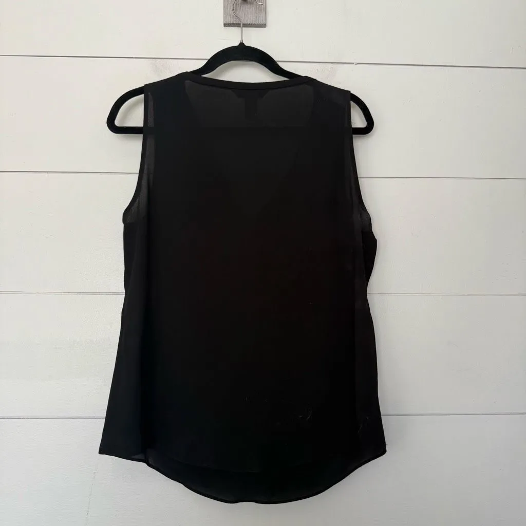 White House Black Market Women’s Medium Black Vneck Tank Top Blouse - Image 4
