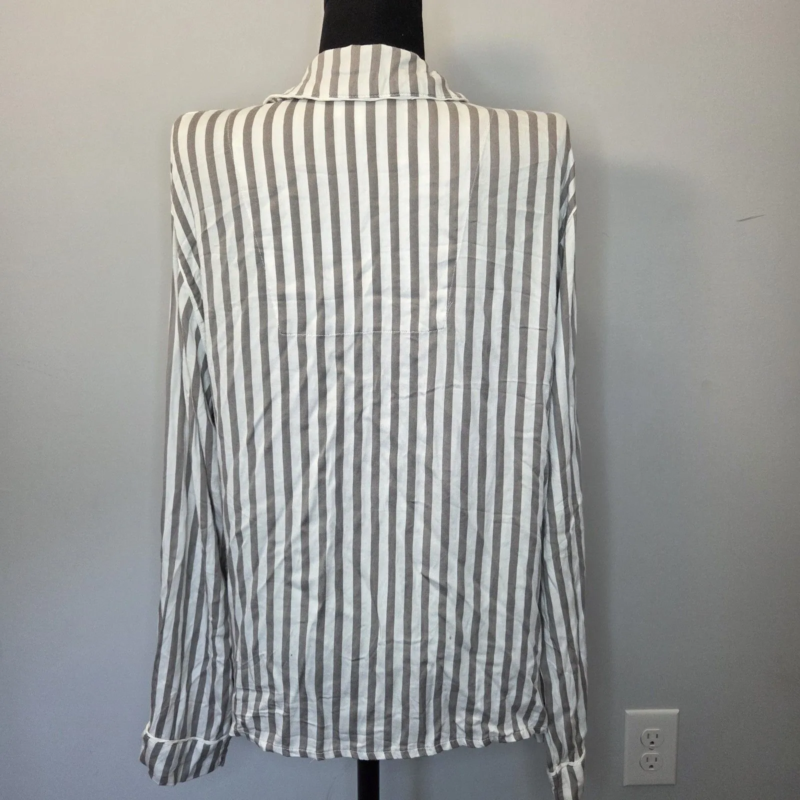 PJ Salvage Striped Pajama TOP ONLY Size Large L Button Down Long Sleeve Stretch - Image 3