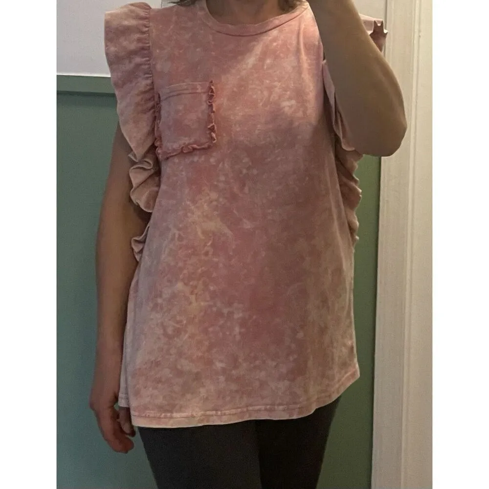 ODDY Women’s Pink Ruffled Sleeveless Blouse Top 100% Cotton Size M Size M - Image 2