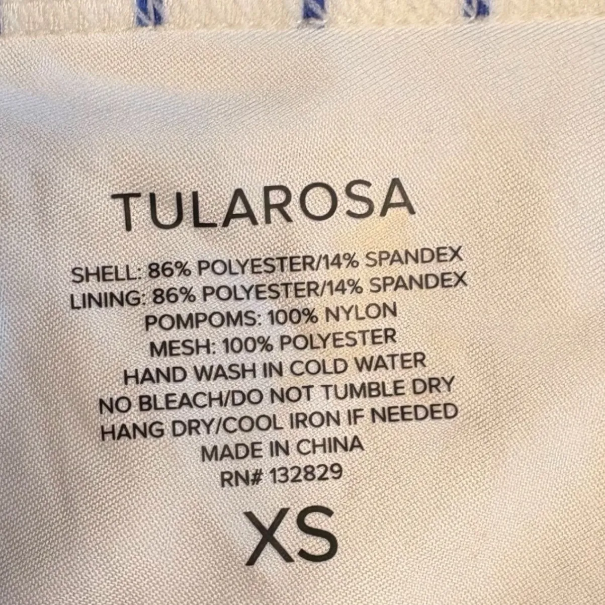 TULAROSA Nina High Waisted Bikini Set Blue White Stripe Pink Pom Poms XS - Image 8