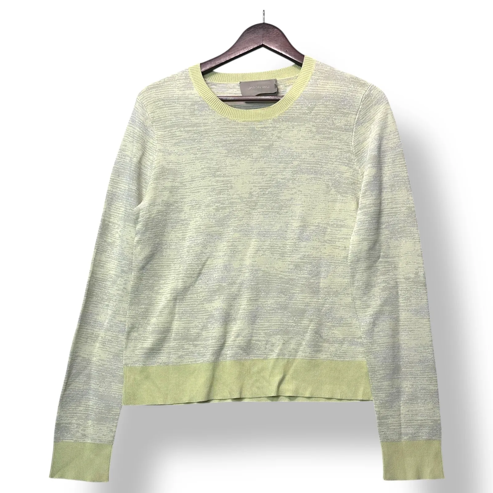 Jason Wu Womens Green Melange Crewneck Lightweight Viscose Sweater M Minimalist - Image 2