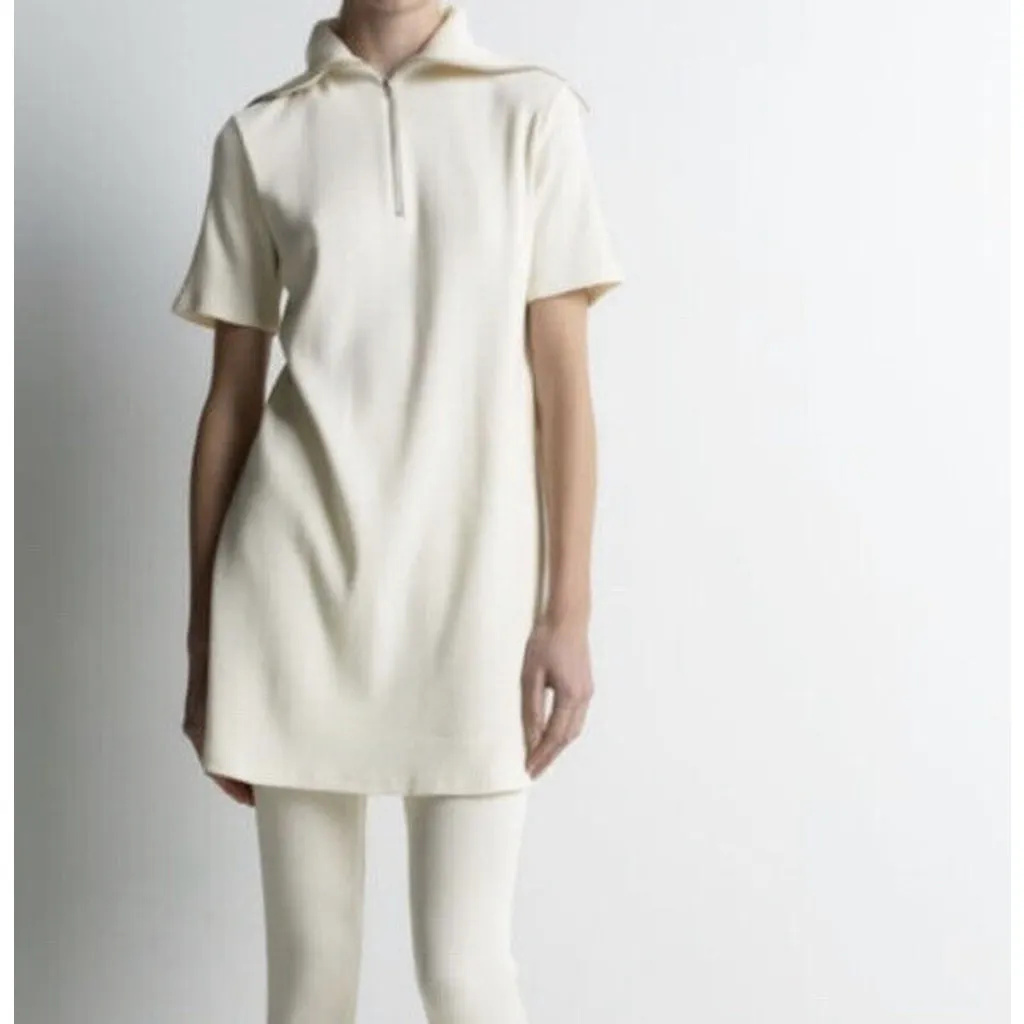 Zara mini t-shirt dress high collar rib knit ivory cream new casual Sz S - Image 10