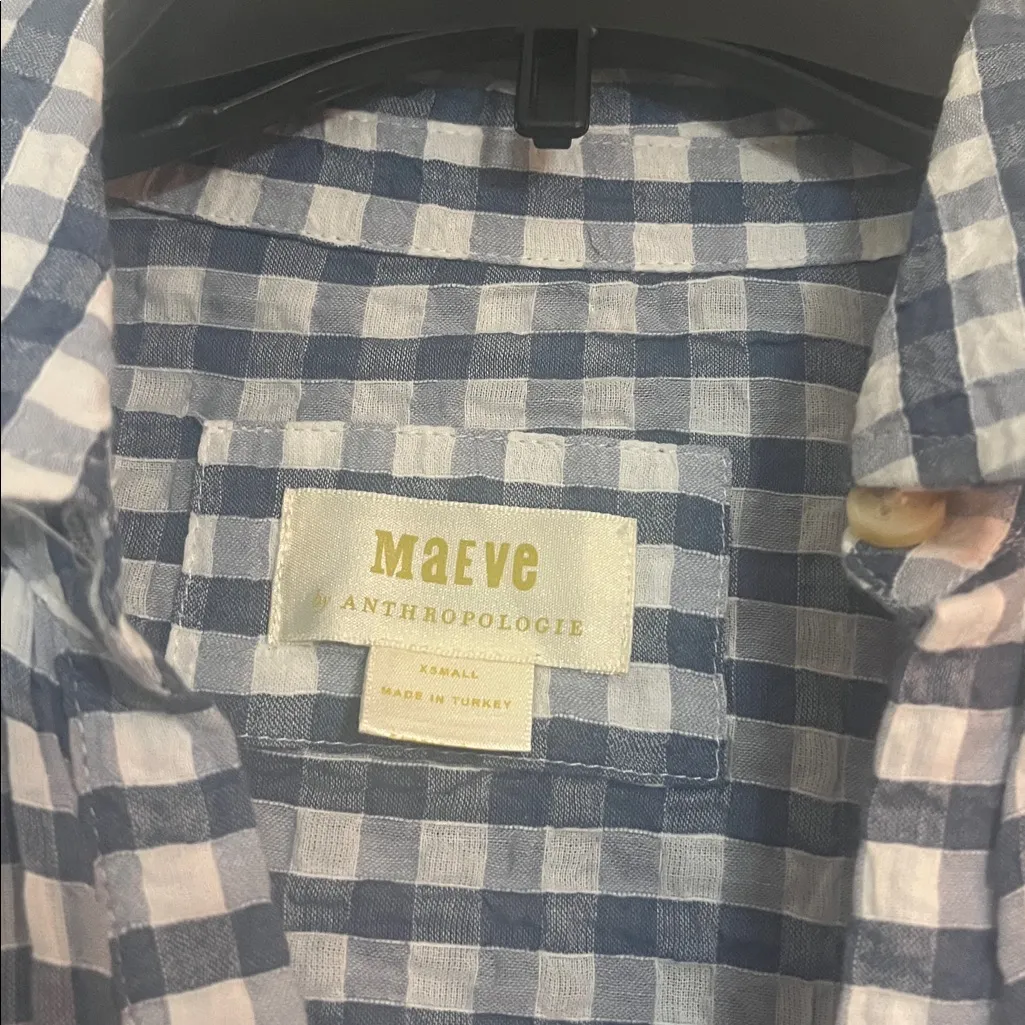 Maeve Anthropologie Blue Gingham Finley Frill Hem Midi Dress Sz XS - Image 2