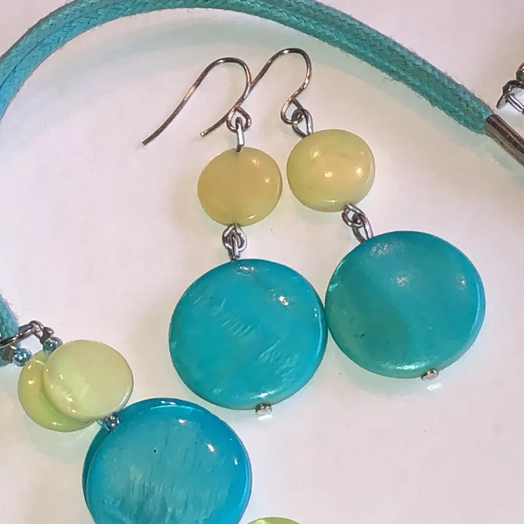 Turquoise and Green Shell Boho Necklace and Earring Set Blue - Image 2
